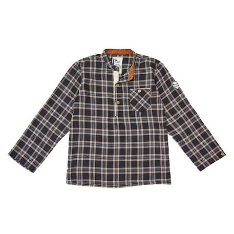 Chemise carreaux tartan    et   col mao  rimbaud Marron noir beige 3 - vertbaudet enfant 