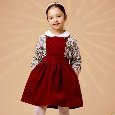 Robe salopette   velours    ecolière Bordeaux+Rose pastel 1 - vertbaudet enfant 
