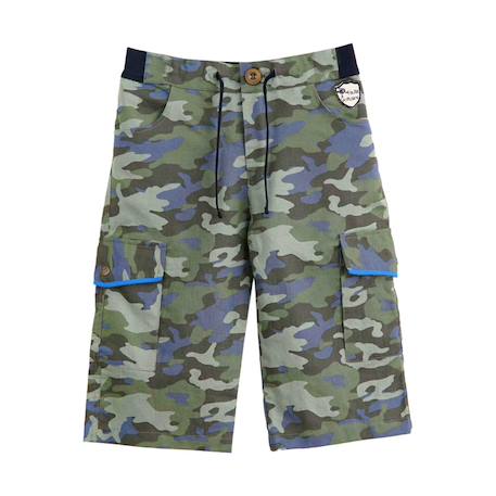 Bermuda  camouflage  en lin avec poches cargo  arcachon Kaki bleu ciel 3 - vertbaudet enfant 