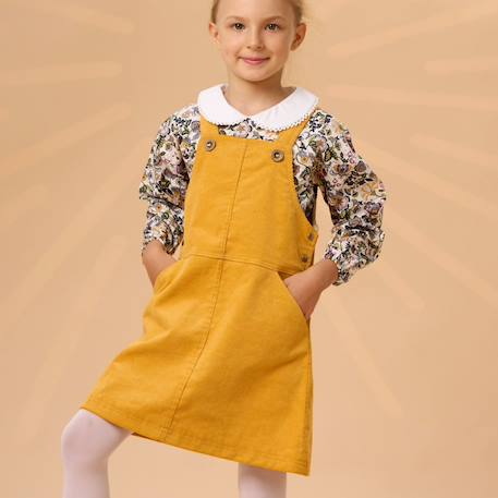 Robe salopette  velours   lola Jaune 1 - vertbaudet enfant 