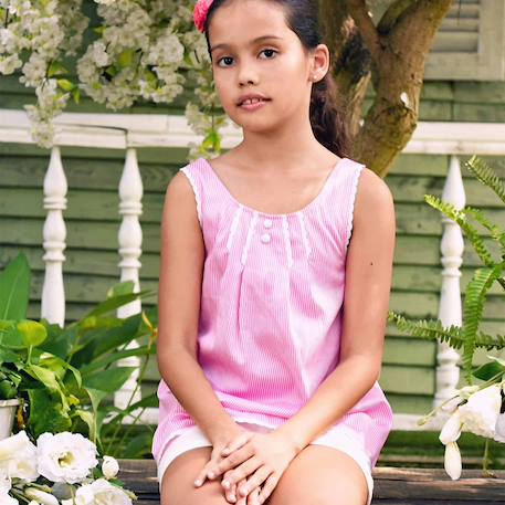 Blouse été  à fines rayures   et dentelle   anais Rose foncé blanc 1 - vertbaudet enfant 