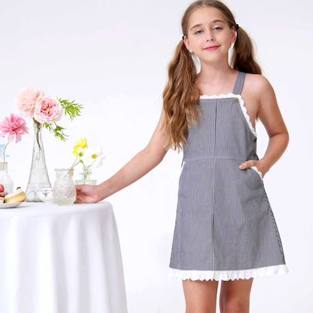 Fille-Robe salopette  jean rayée    lola