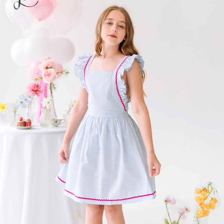 Robe de cérémonie  rayures   à volants  lili Bleu ciel 1 - vertbaudet enfant 