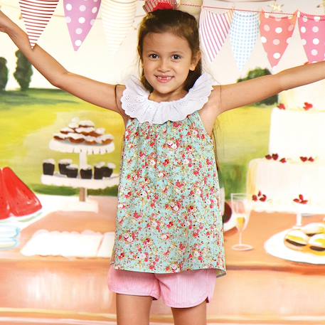 Blouse fleurie liberty été      col 2-en-1  aurore Vert d'eau rouge 1 - vertbaudet enfant 