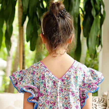 Ensemble été   blouse fleurie  & jupe short Violet bleu blanc 3 - vertbaudet enfant 