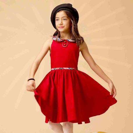 Fille-Robe-Robe qui tourne  en velours  et col claudine en tartan  hepburn
