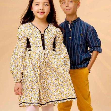 Robe liberty  à manches longues   margot Jaune marron 1 - vertbaudet enfant 