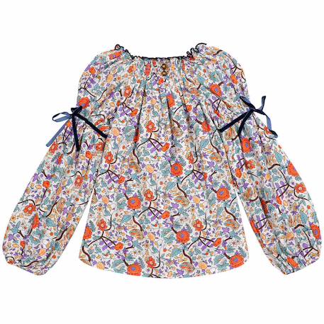 Blouse intersaison fleurie   liberty   col smocks  chimene Bleu lilas+Bleu roi+Marron beige+Orange+Rouge fleuri 17 - vertbaudet enfant 