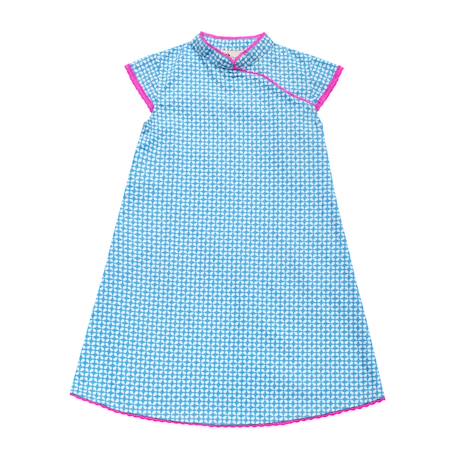 Robe  chinoise   avec col mao  annam Bleu turquoise fuchsia 3 - vertbaudet enfant 