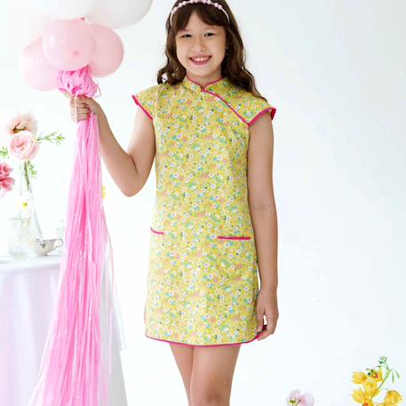 Fille-Robe chinoise  liberty  à col mao  annam