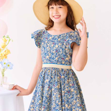 Robe cérémonie  fleurie  et  à volants  angel Bleu foncé or 1 - vertbaudet enfant 