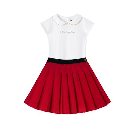 Fille-Ensemble jupe plissée velours  + t-shirt   london