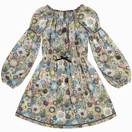 Robe  fleurie   à manches longues et col smocks  chimene Beige marron+Bleu lilas+Bleu roi+Orange vert 3 - vertbaudet enfant 