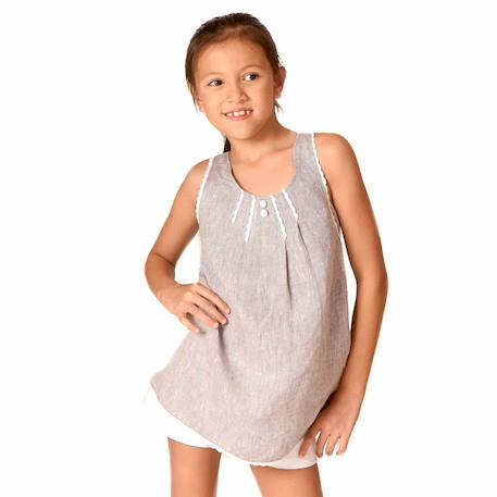 Fille-Blouse  en lin  et fine dentelle  anais