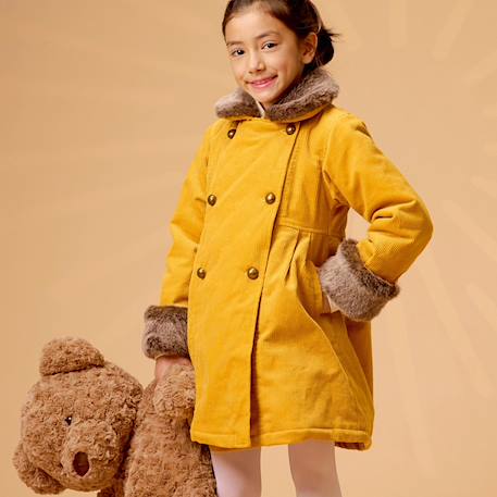 Manteaueau long   velours   col fausse fourrure  anoushka Jaune marron 1 - vertbaudet enfant 