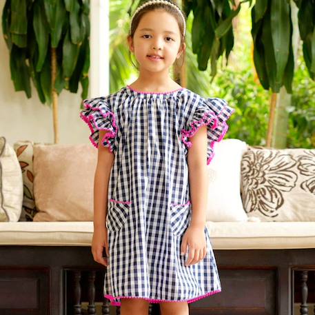 Robe  vichy   ample  butterfly Bleu marine blanc 1 - vertbaudet enfant 