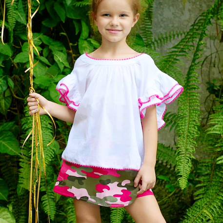 Blouse liberty   à volants  butterfly Blanche fuchsia+Jaune bleu+Rose bleu pastel+Violet bleu 1 - vertbaudet enfant 