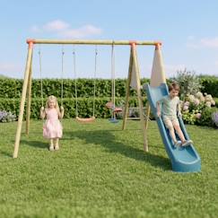 Jouet-Portique balançoire et toboggan en bois 2,30m olvi 2