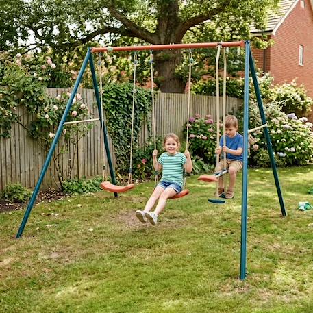 Portique métal 2,20 m axion teo - 4 enfants Bleu/corail 1 - vertbaudet enfant 