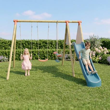 Portique bois balançoire et toboggan enfant 2,30m azuki 2 Bois 1 - vertbaudet enfant 