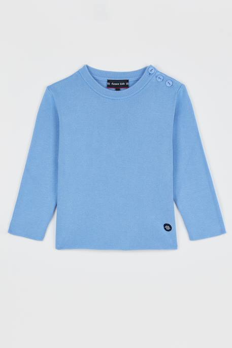 Pull marin uni en coton enfant Bleu lobelia 2 - vertbaudet enfant 