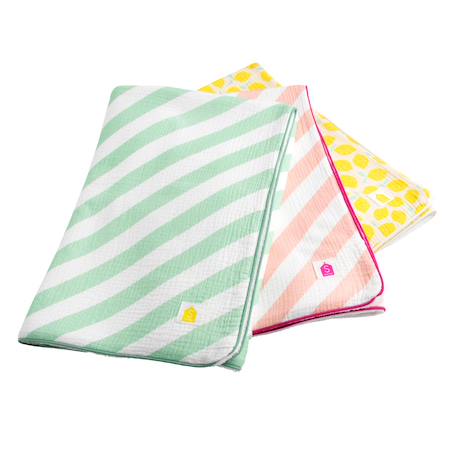 Serviette de bain / plage double gaze de coton imprimé Jaune+Rose+Vert 10 - vertbaudet enfant 