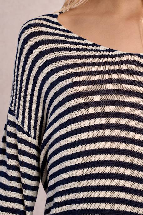Pull en maille rayé Offwhite/navy blue 2 - vertbaudet enfant 