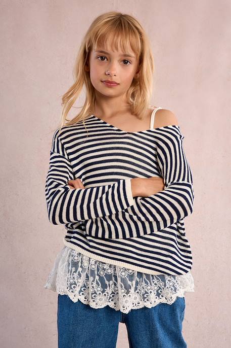 Fille-Pull en maille rayé