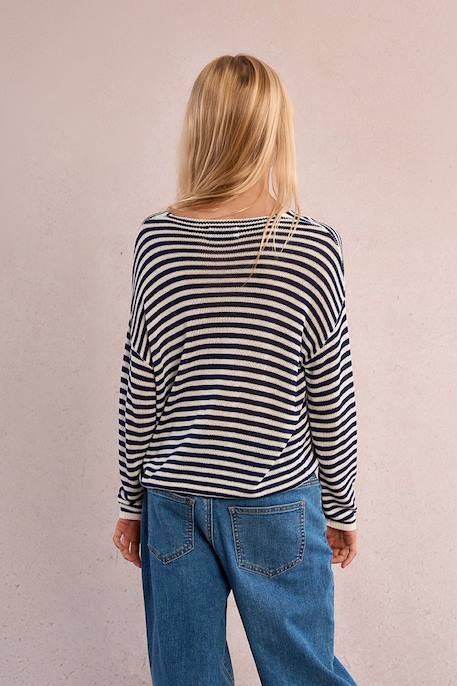 Pull en maille rayé Offwhite/navy blue 4 - vertbaudet enfant 