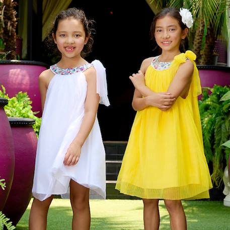 Robe cérémonie   à col fleuri liberty  alizee Jaune col fleuri mauve 4 - vertbaudet enfant 