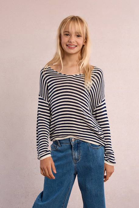 Pull en maille rayé Offwhite/navy blue 5 - vertbaudet enfant 
