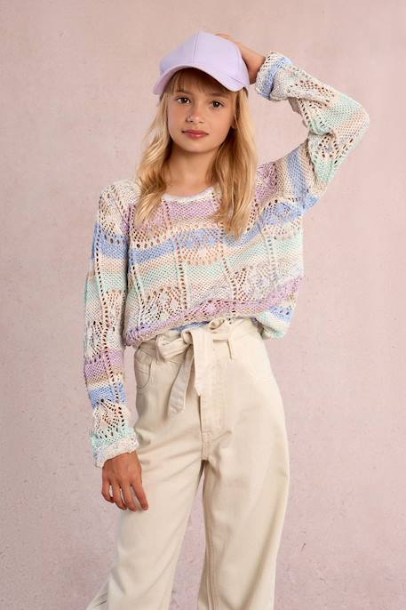 Fille-Pull tie-dye ajouré