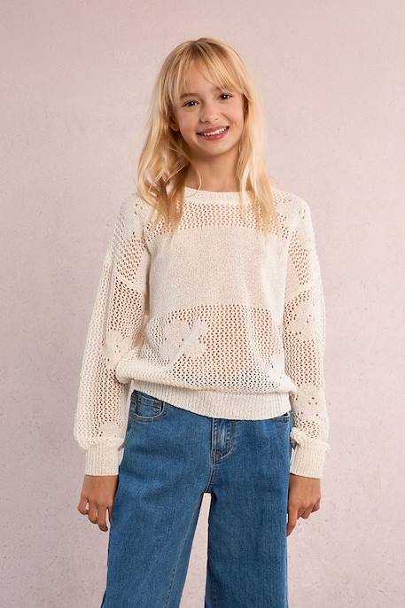 Pull en maille, motif fleur Blanc 5 - vertbaudet enfant 