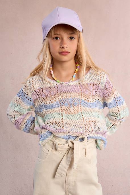 Pull tie-dye ajouré Mauve 4 - vertbaudet enfant 