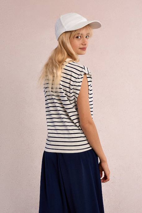 T-shirt rayé, à nouer White/navy blue 4 - vertbaudet enfant 