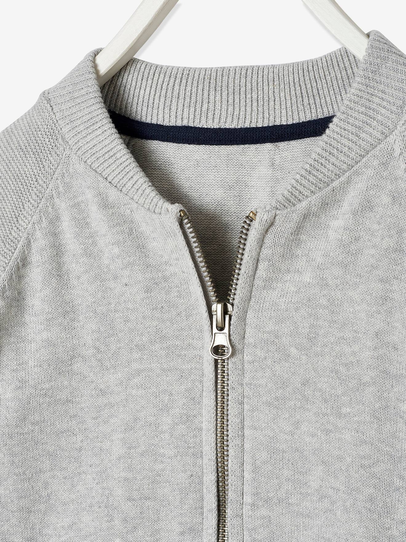 VERTBAUDET Gilet Teddy Garçon Manches Longues Gris Chiné 4A - Poches Et Fermeture Zippée