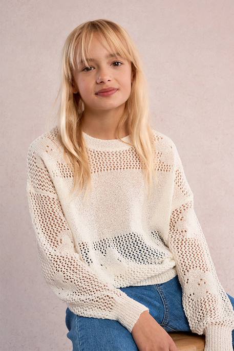 Pull en maille, motif fleur Blanc 3 - vertbaudet enfant 