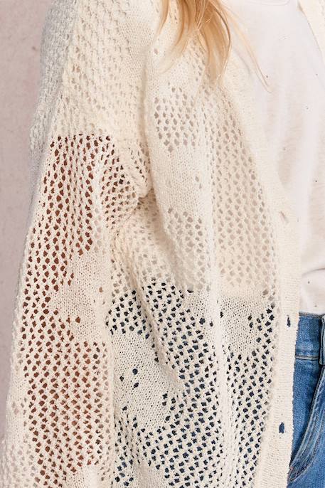 Gilet en maille ajourée, motif fleur Blanc 2 - vertbaudet enfant 
