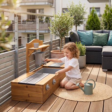 Bac à sable et cuisine 2 en 1 pour balcon - certifié fsc® - bois massif lasuré gris Gris clair+Marron 8 - vertbaudet enfant 