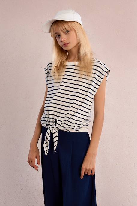 T-shirt rayé, à nouer White/navy blue 3 - vertbaudet enfant 