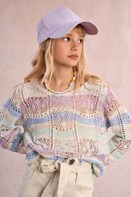 Pull tie-dye ajouré Mauve 3 - vertbaudet enfant 