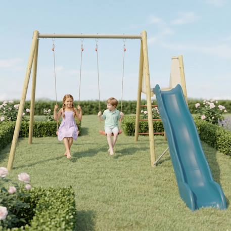 Portique balançoire avec toboggan - techwood harmonie billy pour enfants Bleu 1 - vertbaudet enfant 