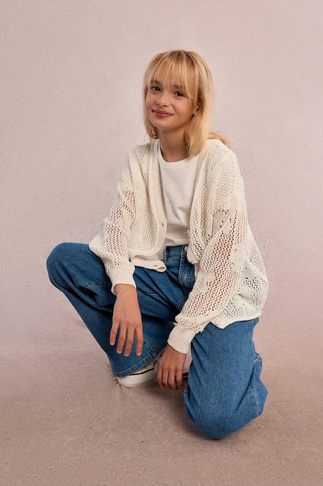 Gilet en maille ajourée, motif fleur Blanc 3 - vertbaudet enfant 