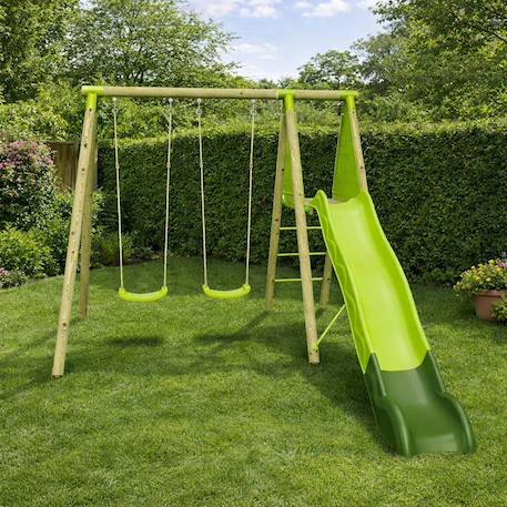 Portique balançoire et toboggan en bois 2,30m lumi Bois 3 - vertbaudet enfant 