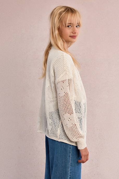 Gilet en maille ajourée, motif fleur Blanc 4 - vertbaudet enfant 
