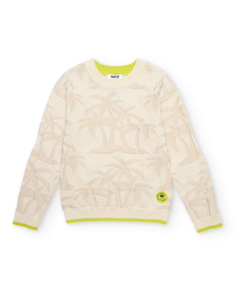 Pull garçon en maille avec motif de palmiers Beige 2 - vertbaudet enfant 