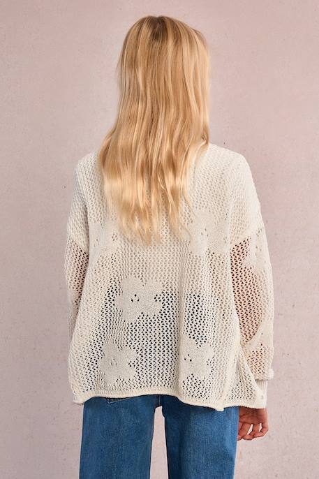 Gilet en maille ajourée, motif fleur Blanc 5 - vertbaudet enfant 
