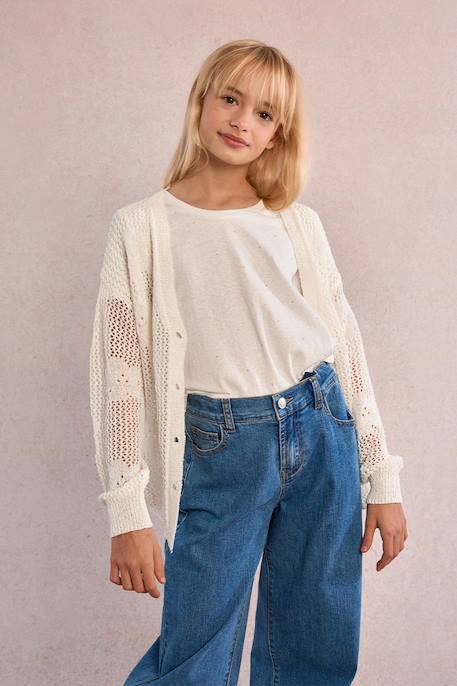 Fille-Gilet en maille ajourée, motif fleur