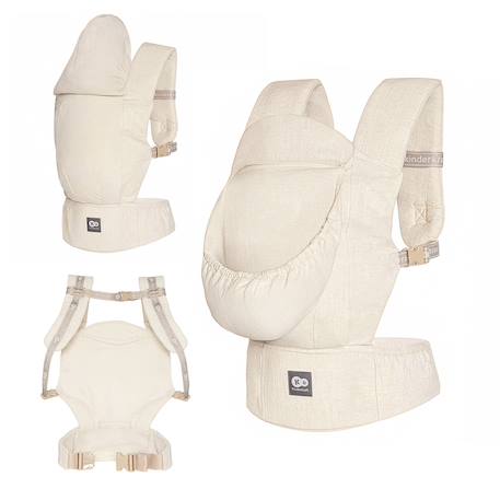 Porte-Bébé Ergonomique Kinderkraft ELARA en Lin et Coton avec Panneau Réglable, Capuche Amovible et 2 Positions Beige 1 - vertbaudet enfant 