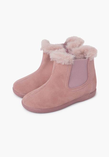 Bottines chelsea pour filles avec col en fourrure Gris+Rose+Taupe 10 - vertbaudet enfant 